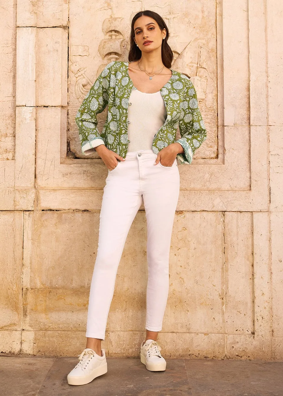 Yumi Green Palm Reversible Cotton Quilted Jacket