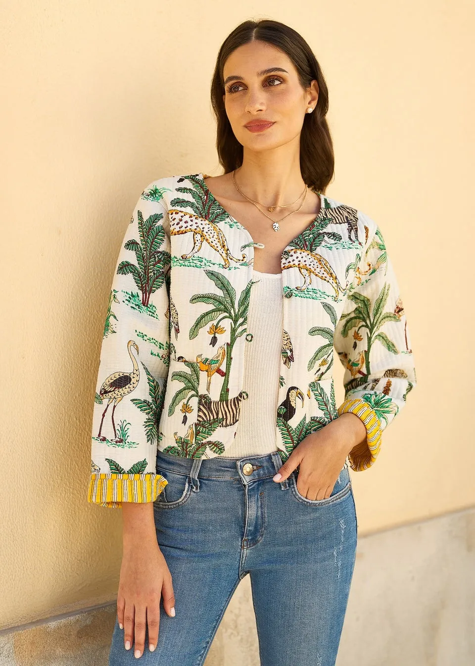 Yumi White Animal Reversible Cotton Quilted Jacket