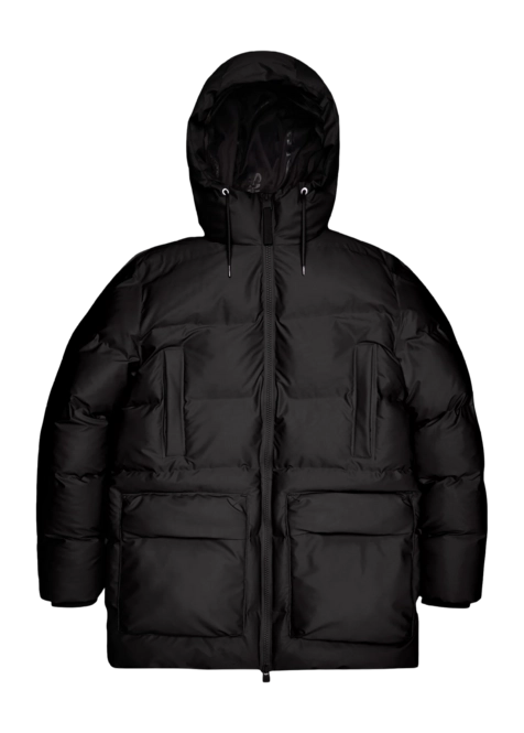 Winter Coats RAINS Unisex Alta Long Puffer Cargo Jacket Black Grain '24