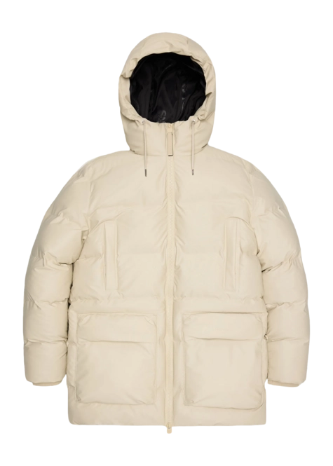Winter Coats RAINS Unisex Alta Long Puffer Cargo Jacket Dune Grain