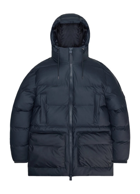 Winter Coat RAINS Unisex Alta Long Puffer Cargo Jacket Navy