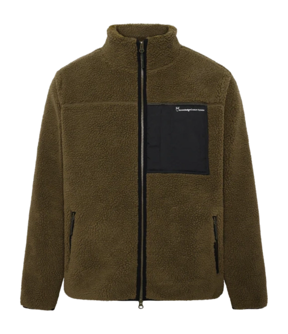 Zip Sweatshirt Knowledge Cotton Apparel Men Teddy Fleece Dark Olive