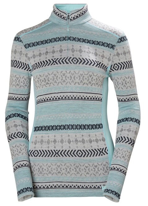 Undershirt Helly Hansen Women Merino Mid Graphic 1/2 Zip Blue Tint
