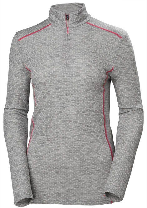 Undershirt Helly Hansen Women Merino Mid Graphic 1/2 Zip Grey Melange