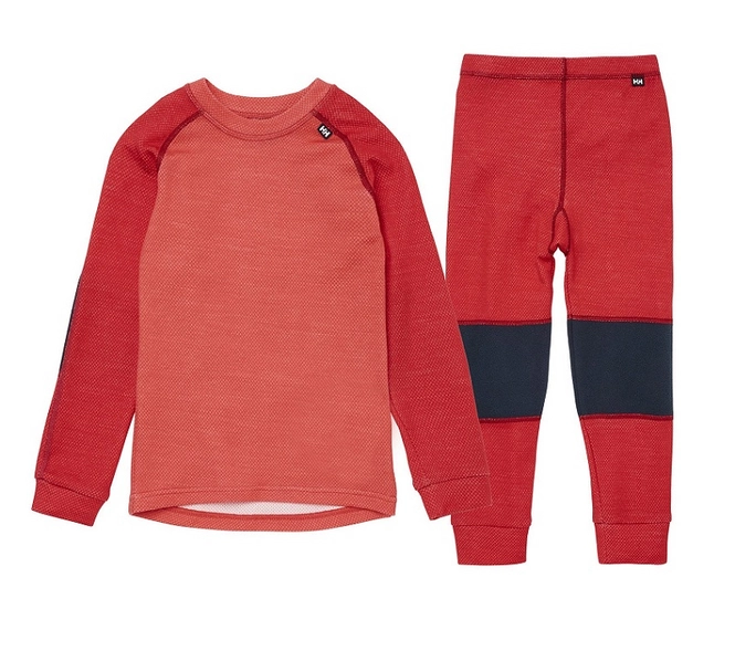Base Layer Set Helly Hansen Kids HH Lifa Merino Set Raspberry