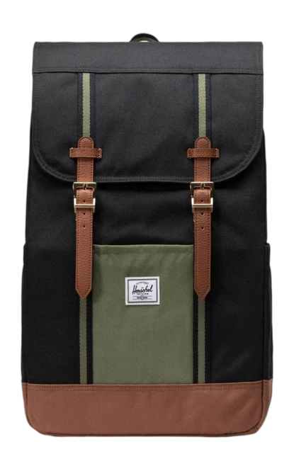 Backpack Herschel Retreat Black Four Leaf Clover Saddle Brown 23L