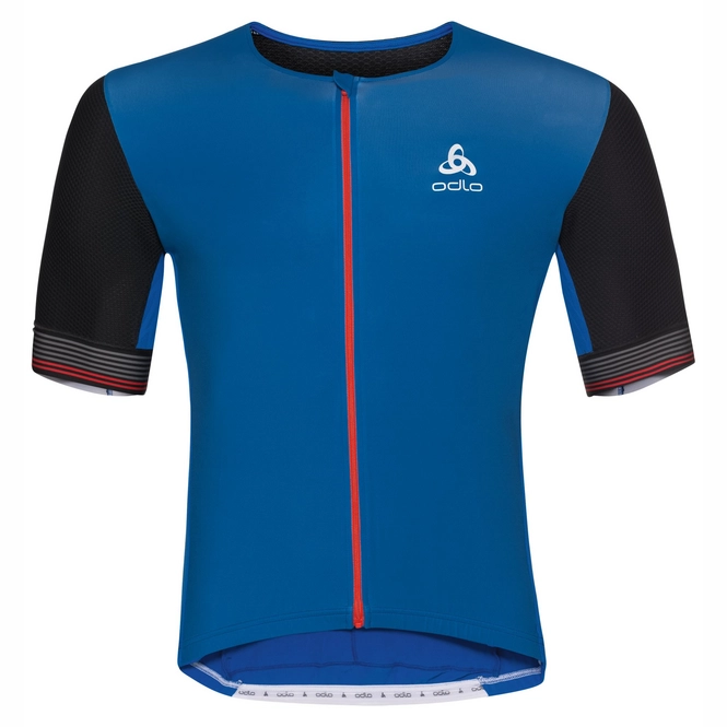 Cycling Shirt Odlo Men's Short Sleeve Full Zip Ceramicool X-Light Energy Blue Black