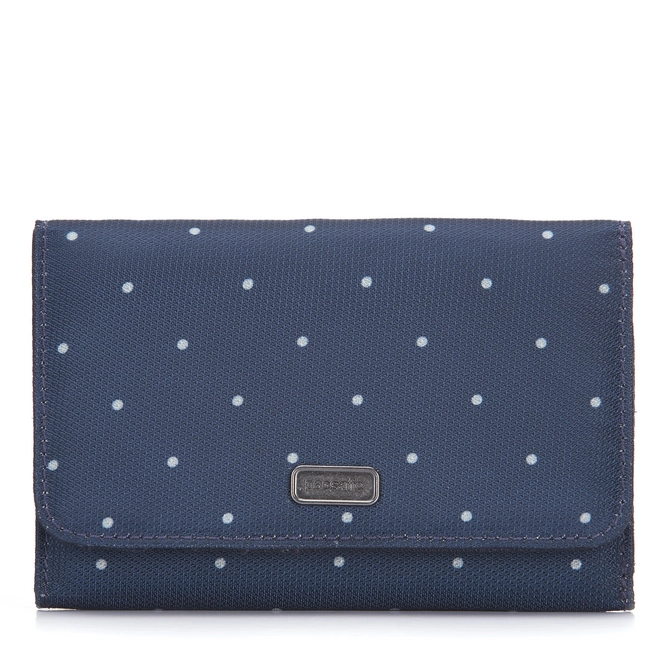 Wallet Pacsafe Daysafe Trifold Navy Poka Dot
