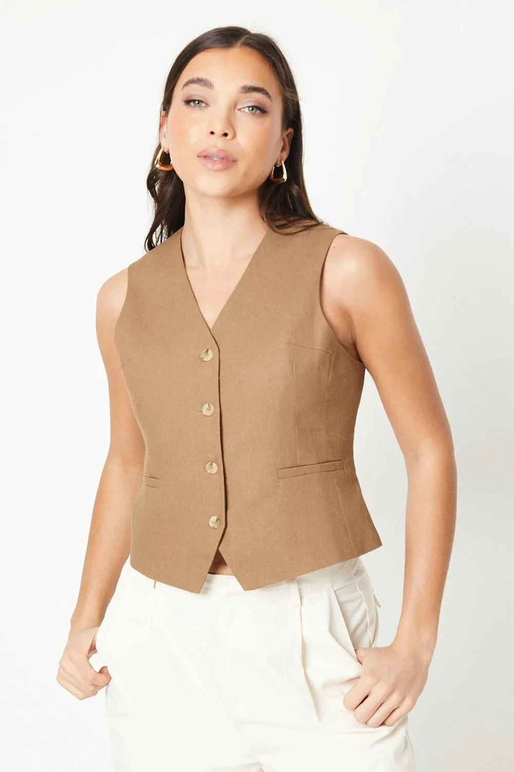 Petite Tailored Linen Waistcoat