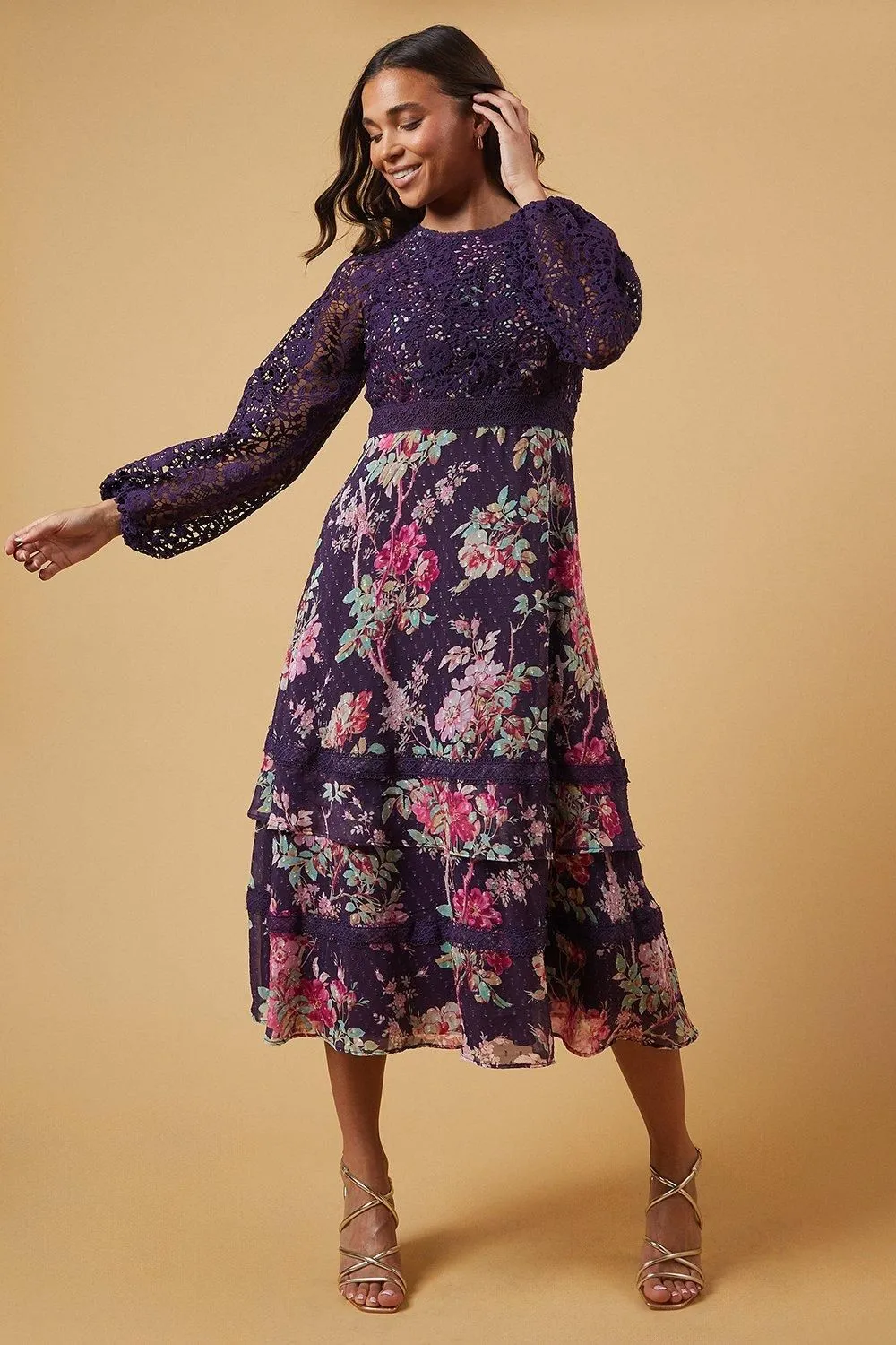 Petite Occasion Floral Lace Bodice Midi Dress