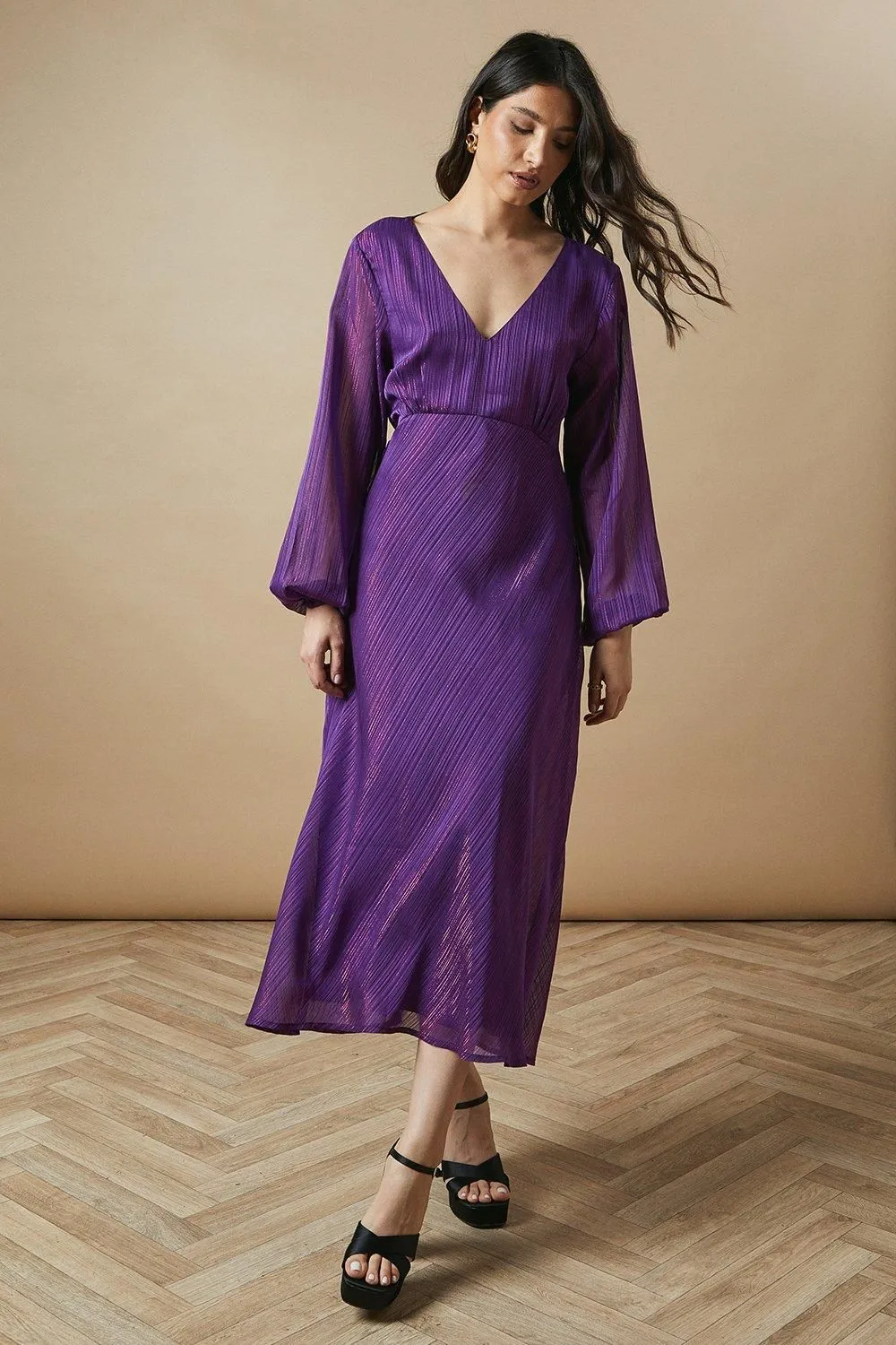 Occasion Glitter Stripe Cowl Midaxi Dress