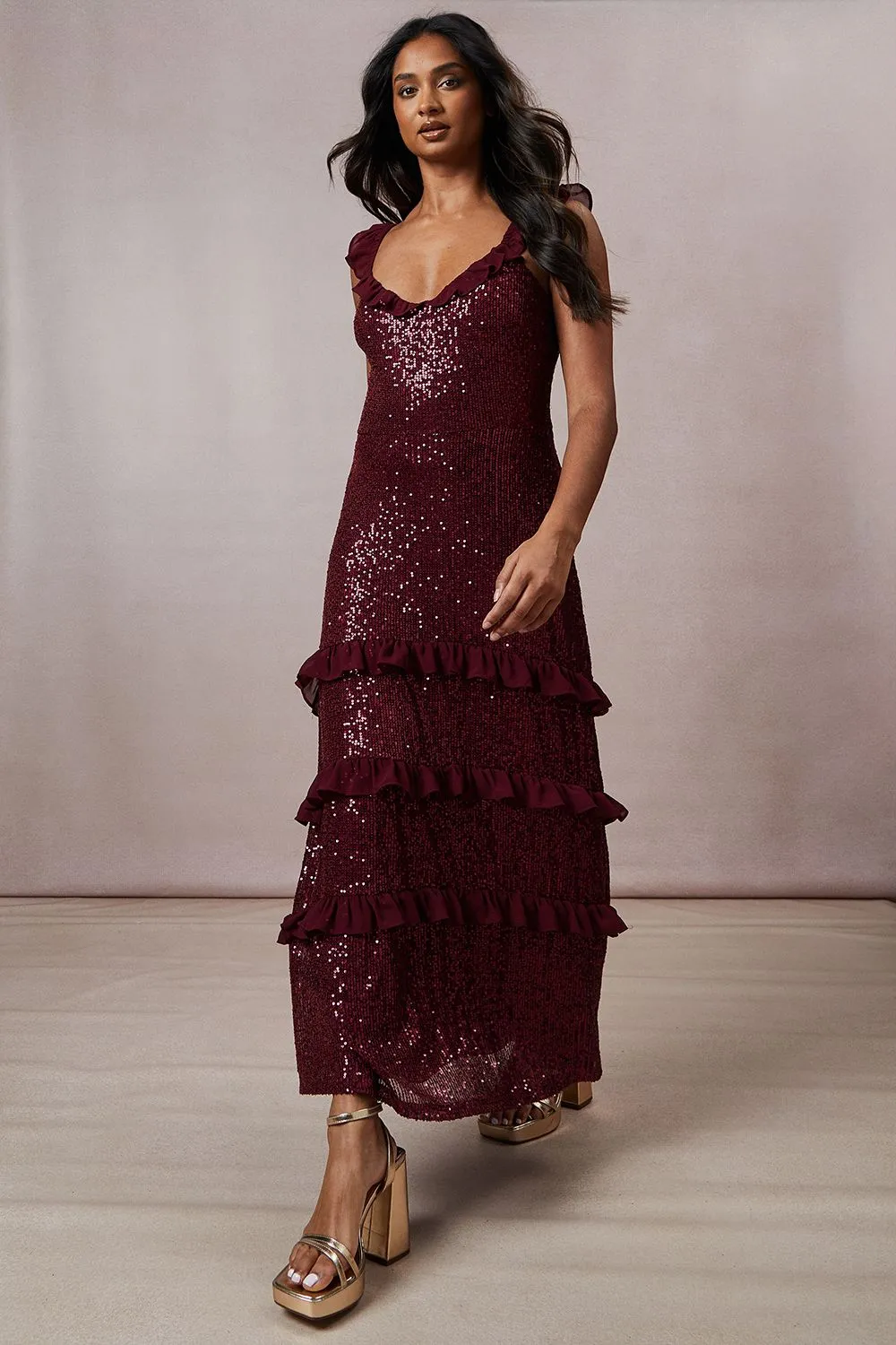Occasion Sequin Ruffle Midaxi Dress