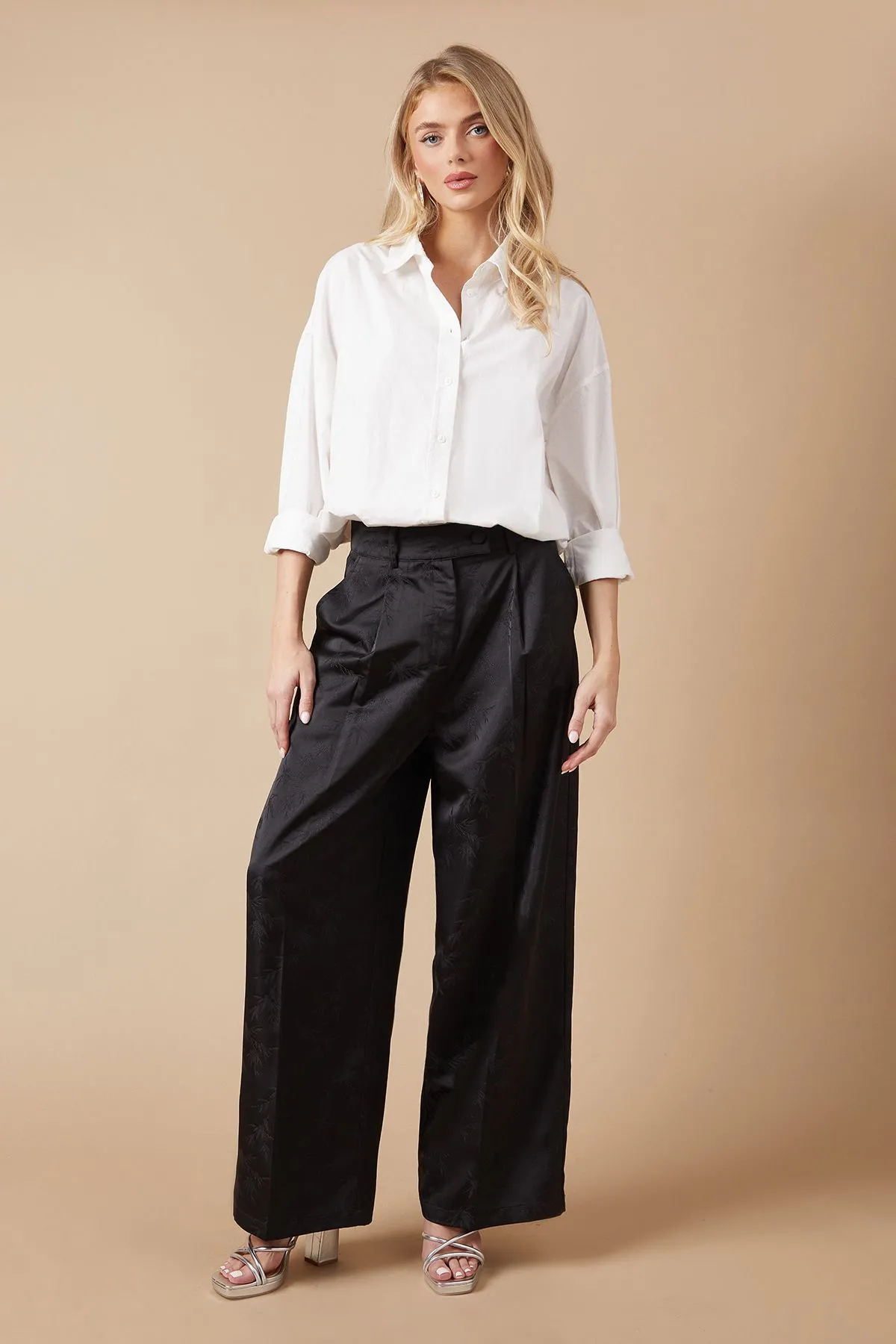 Satin Jacquard Wide Leg Trouser