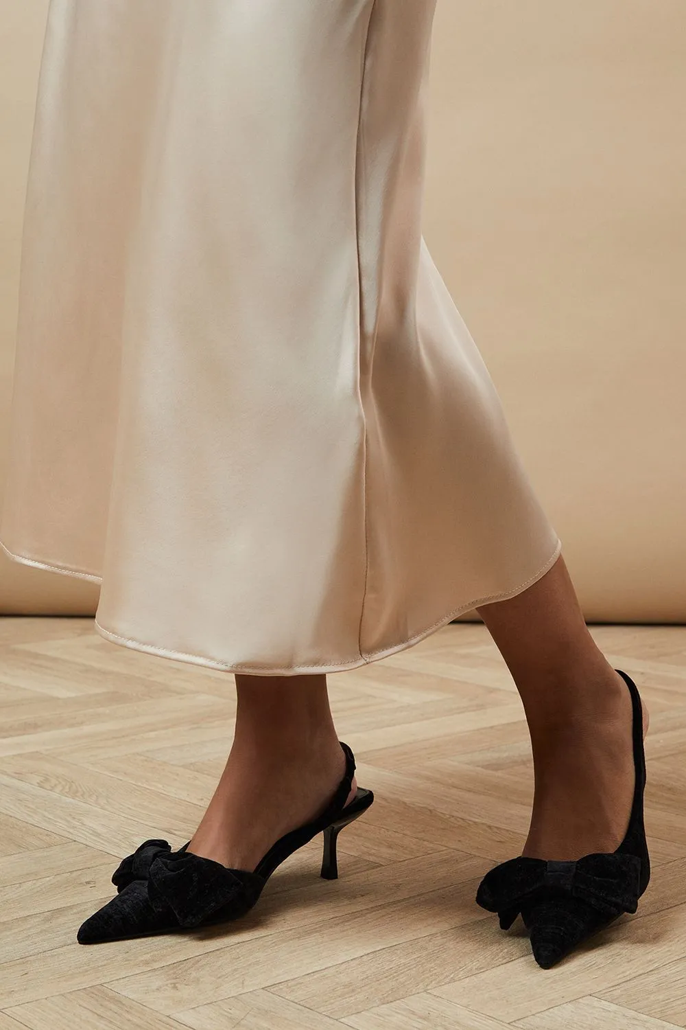 Venus Bow Detail Kitten Heel Slingback Court Shoes