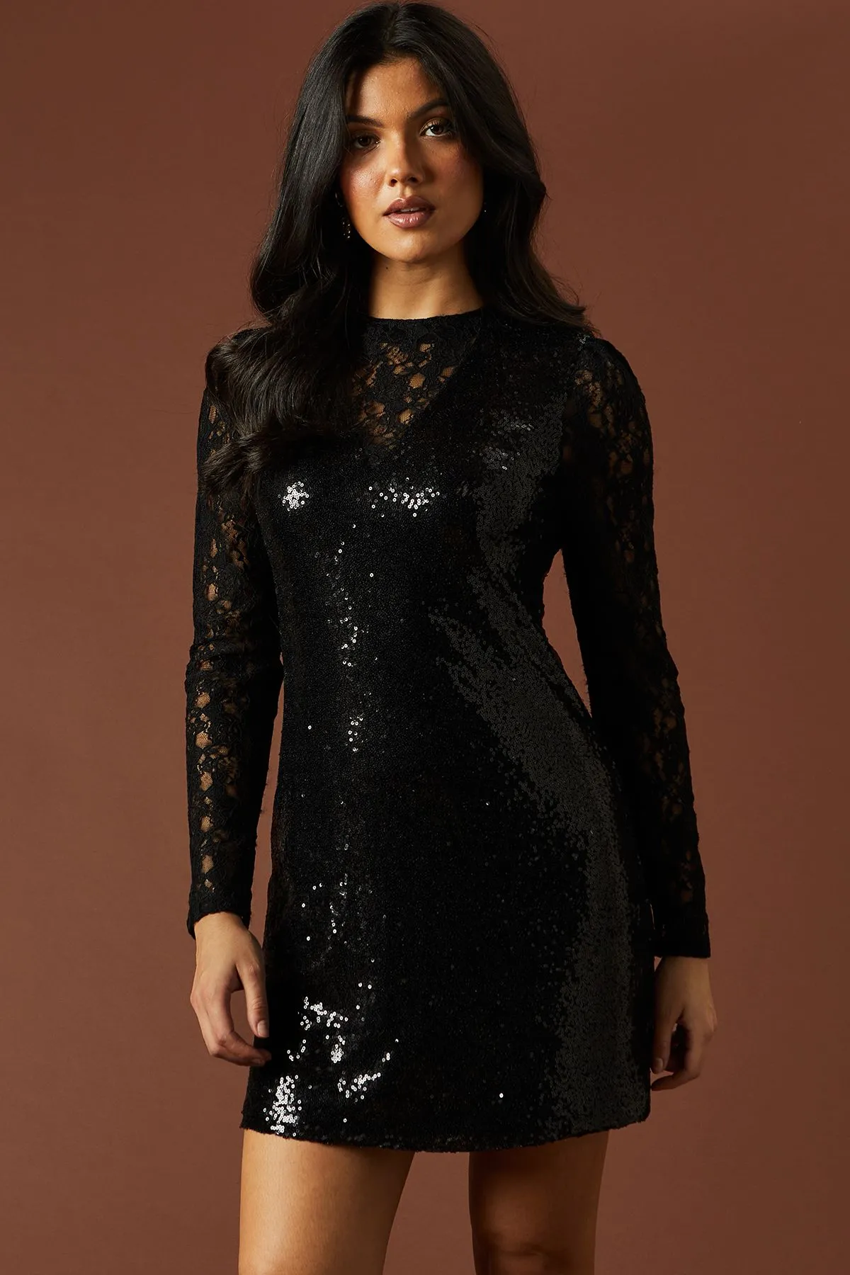 Sequin Lace Insert Mini Dress