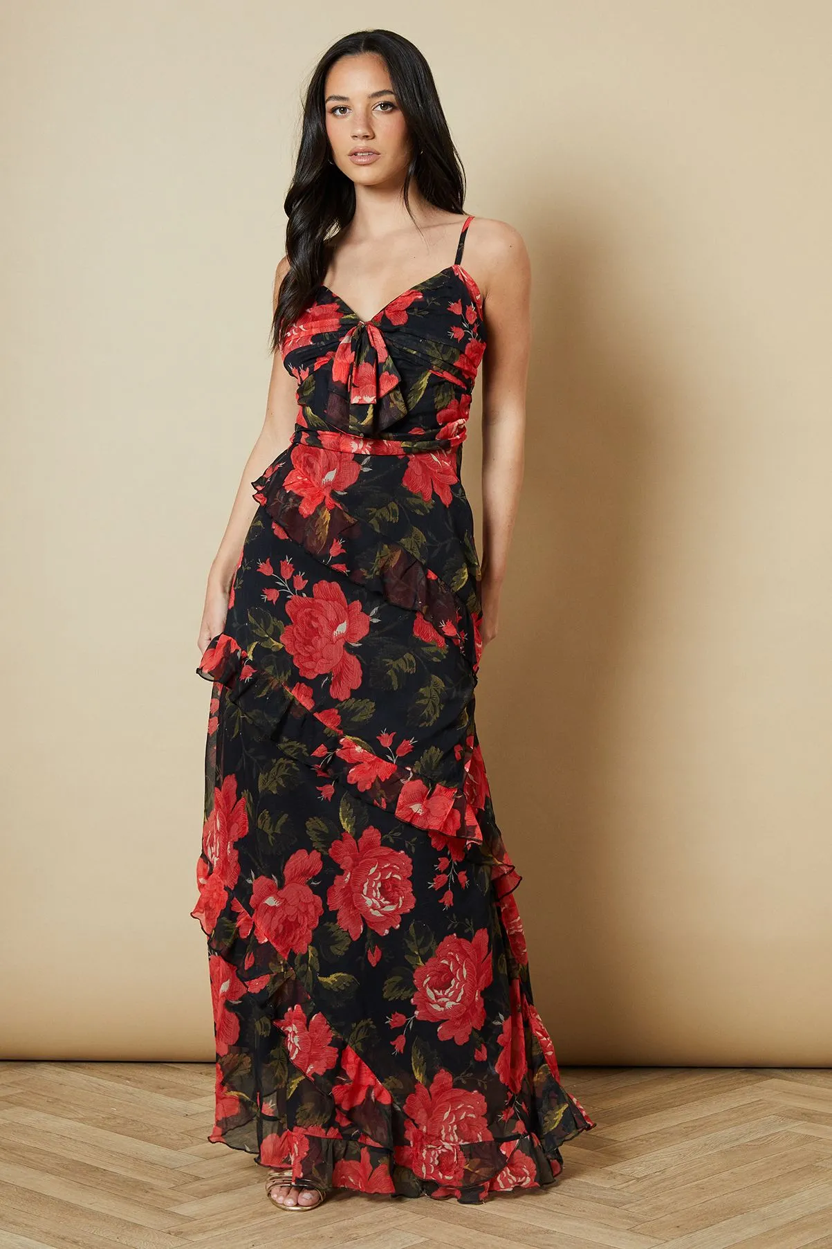 Chiffon Ruffle Detail Midi Dress