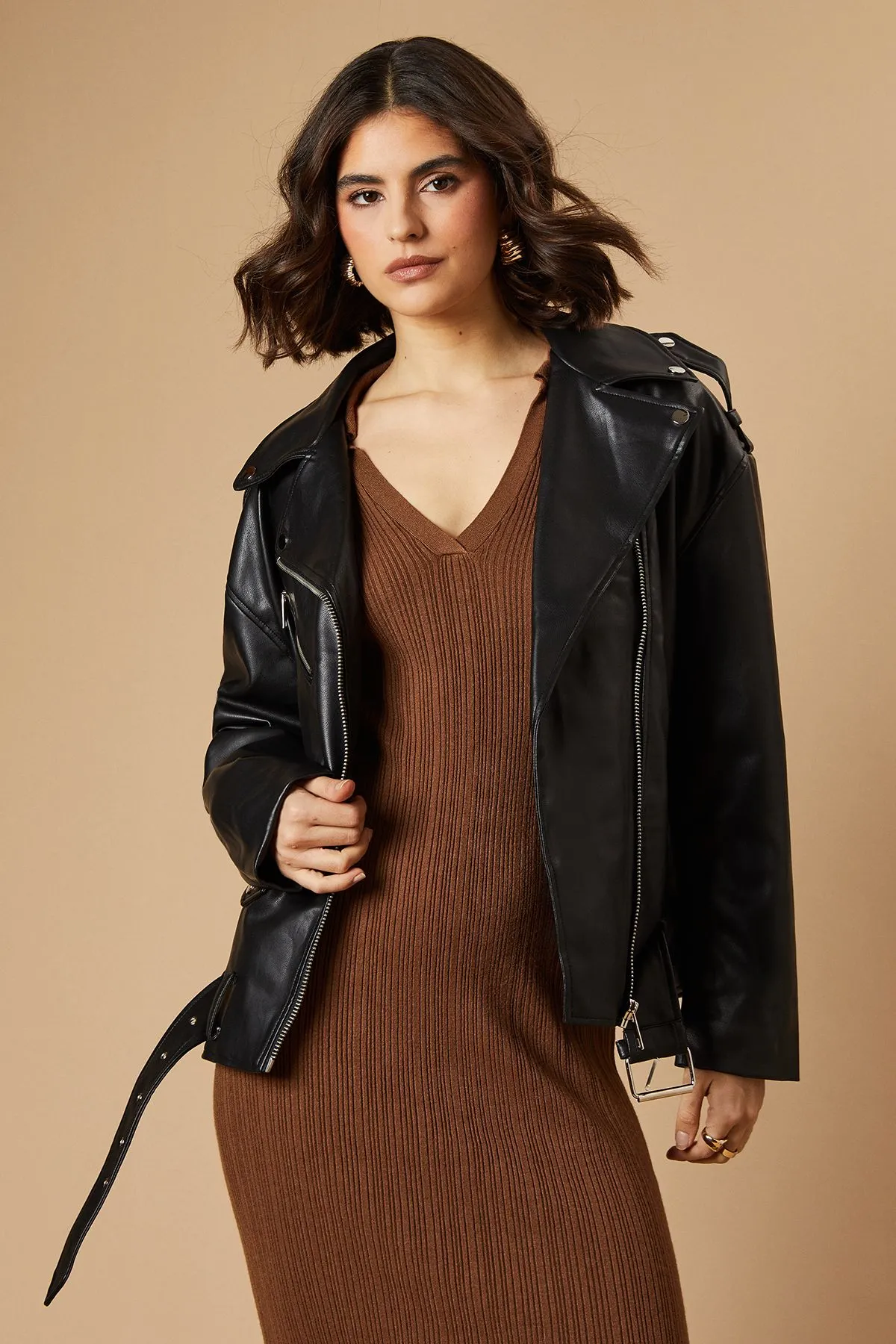 PU Leather Zip Detail Jacket