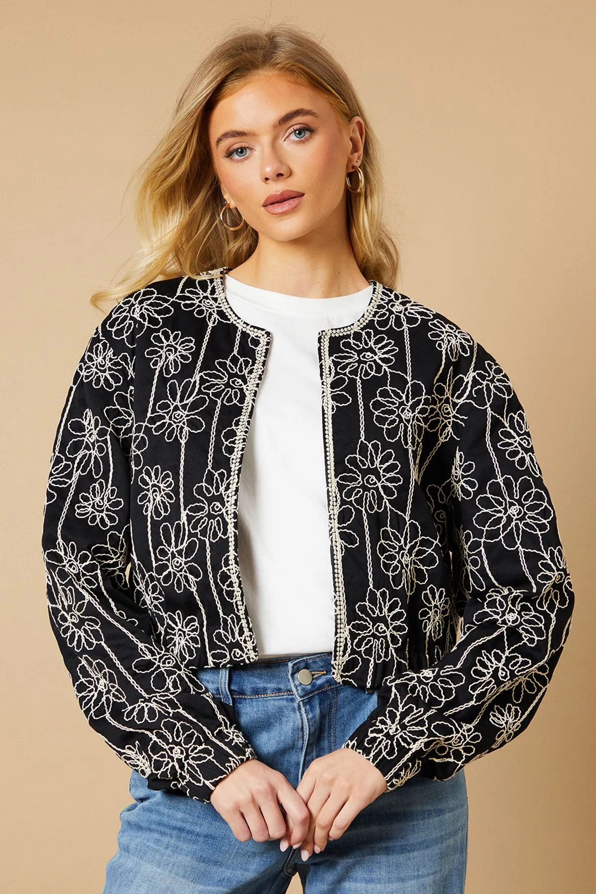 Floral Embroidered Bomber Jacket