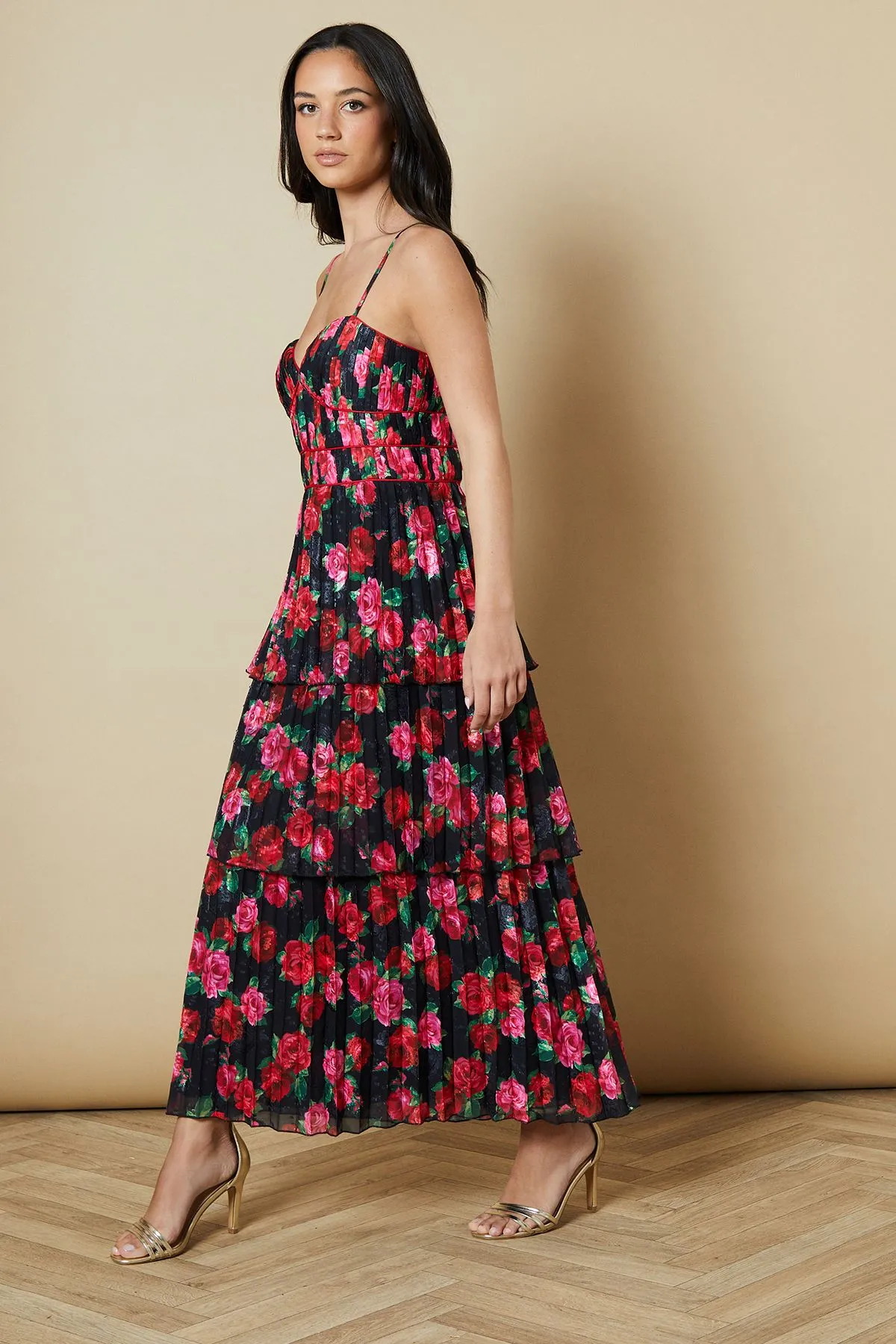 Pleated Tiered Midi Dress