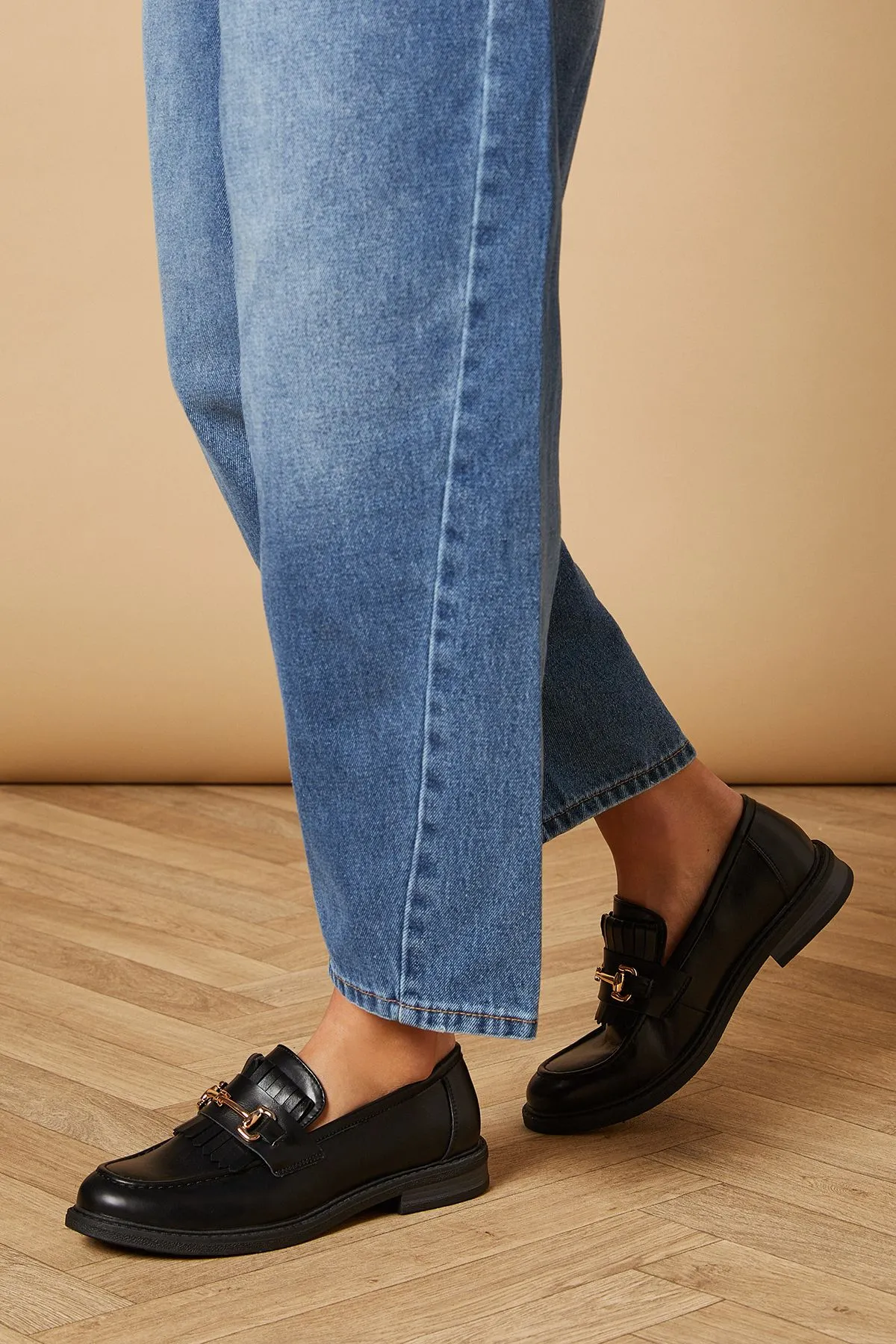 Zuleika Faux Leather Fringe Detail Metal Snaffle Chunky Loafers