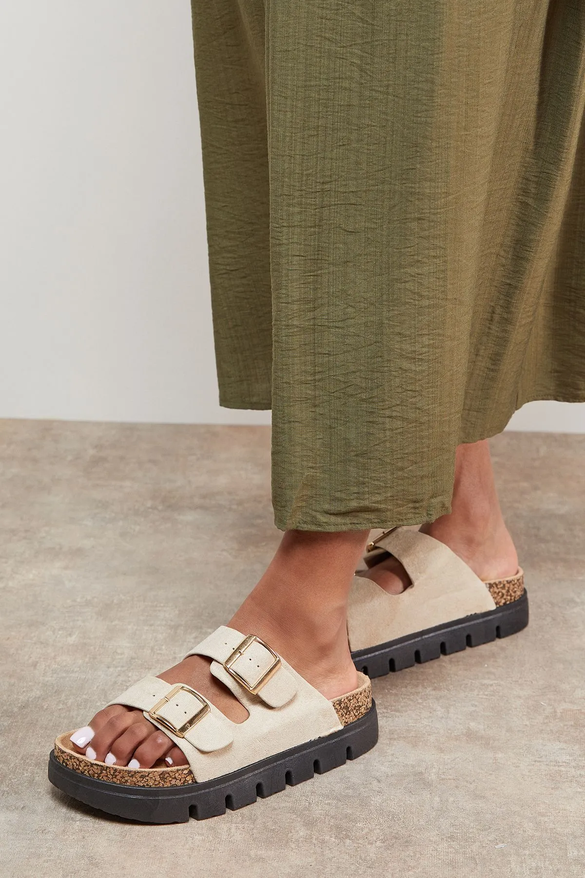 Phoebe Faux Leather Double Buckle Chunky Footbed Sandals