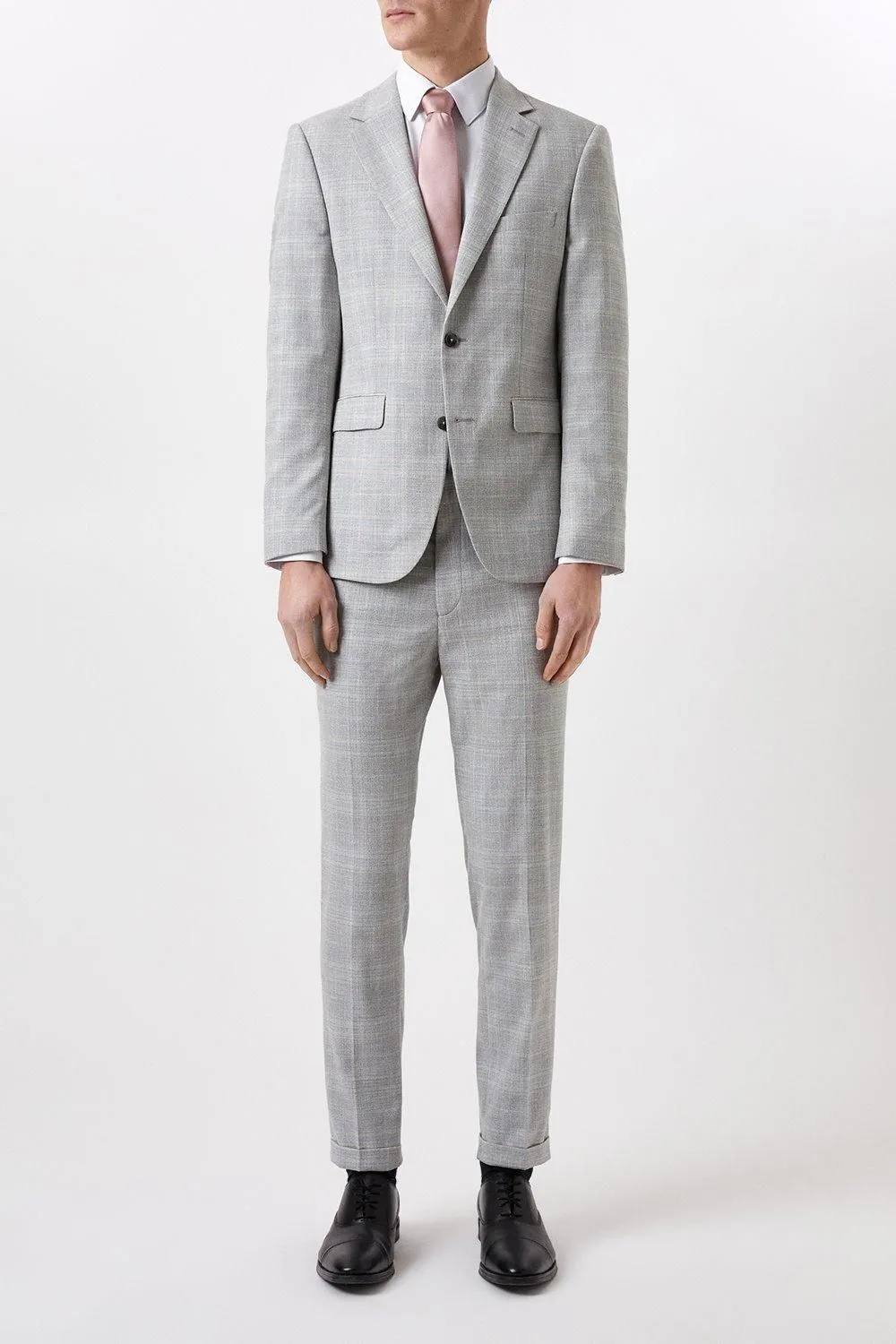 Slim Fit Grey Textured Check Suit Jacket