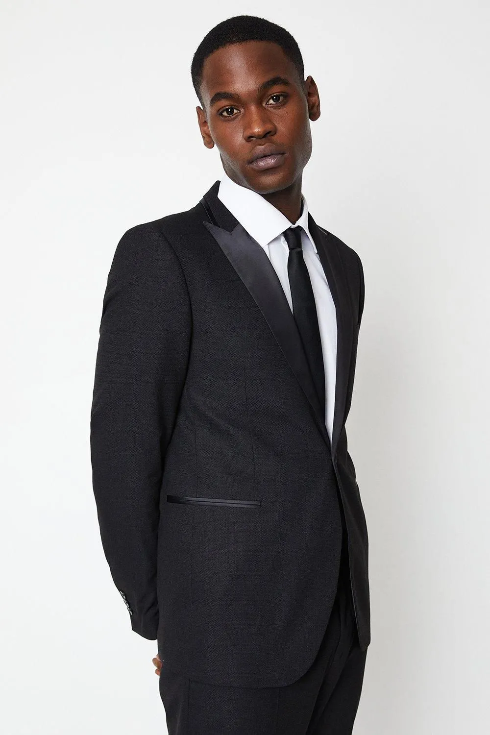 Black Textured Tuxedo Suit Jacket