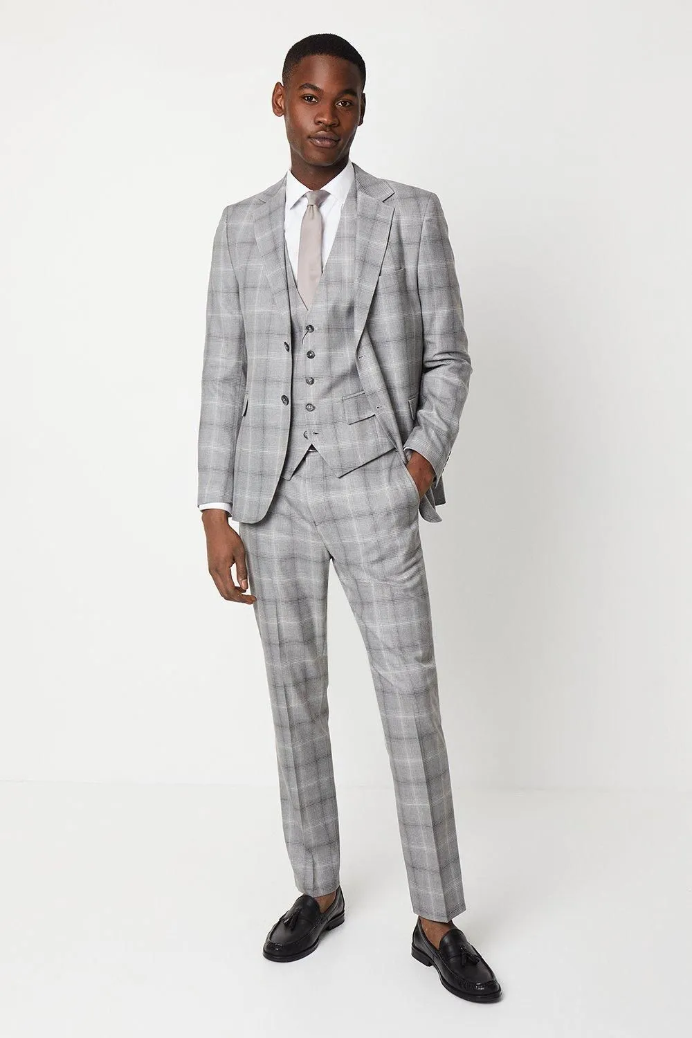 Grey Fine Check Slim Fit Suit Trouser