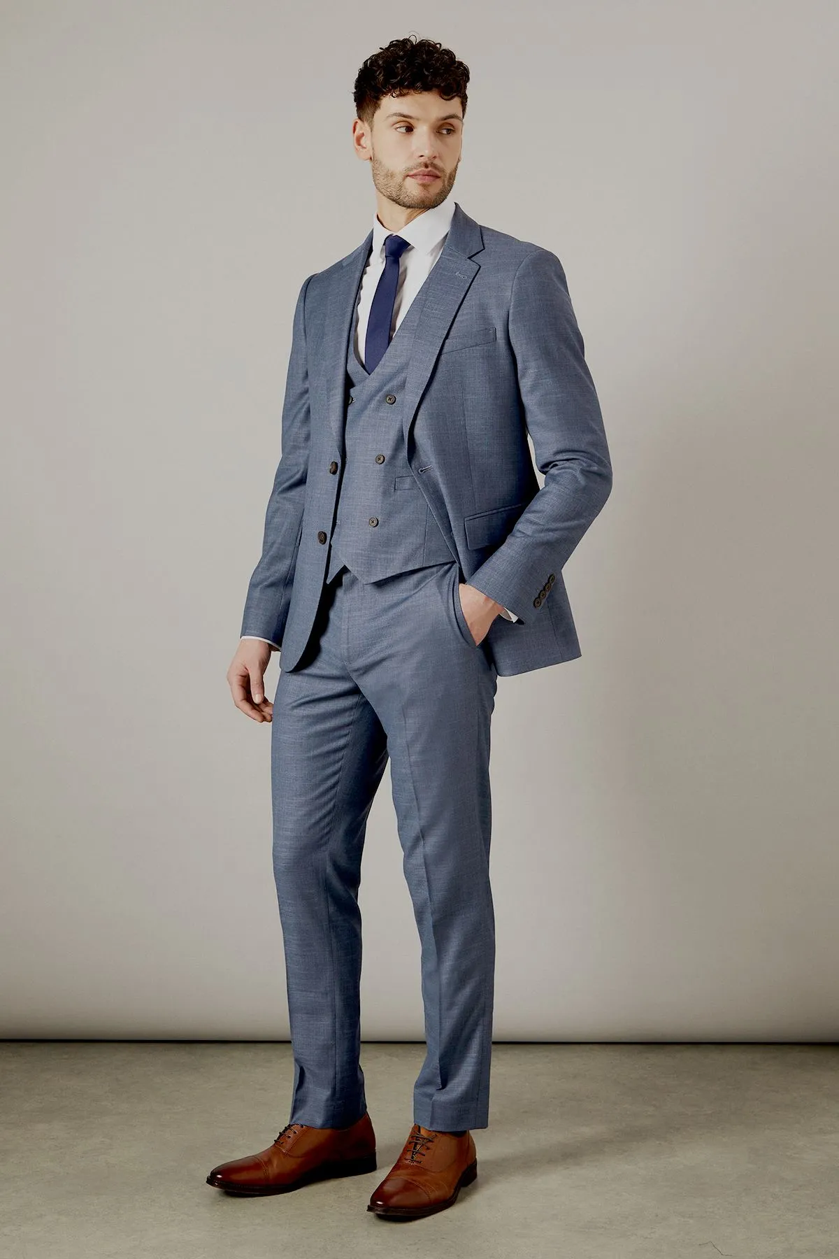 Blue Semi Plain Slim Fit Trousers