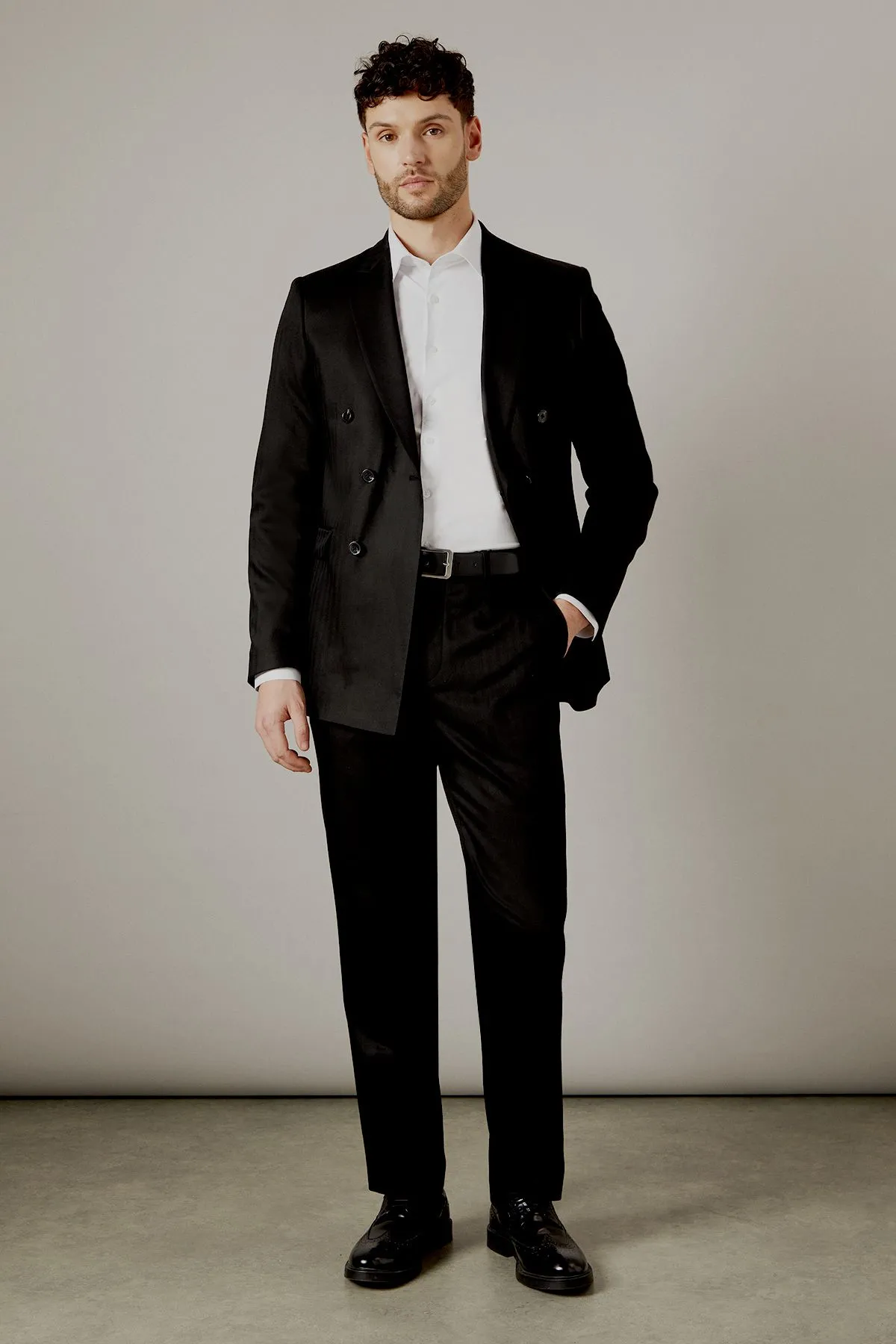 Black Herringbone Tailored Fit Suit Trousers