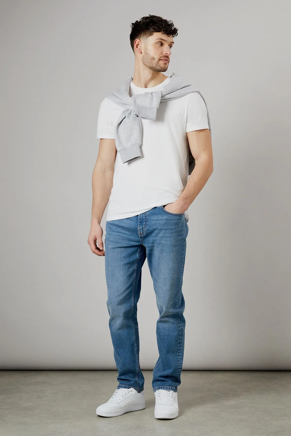 Stone Wash Stretch Straight Fit Jeans