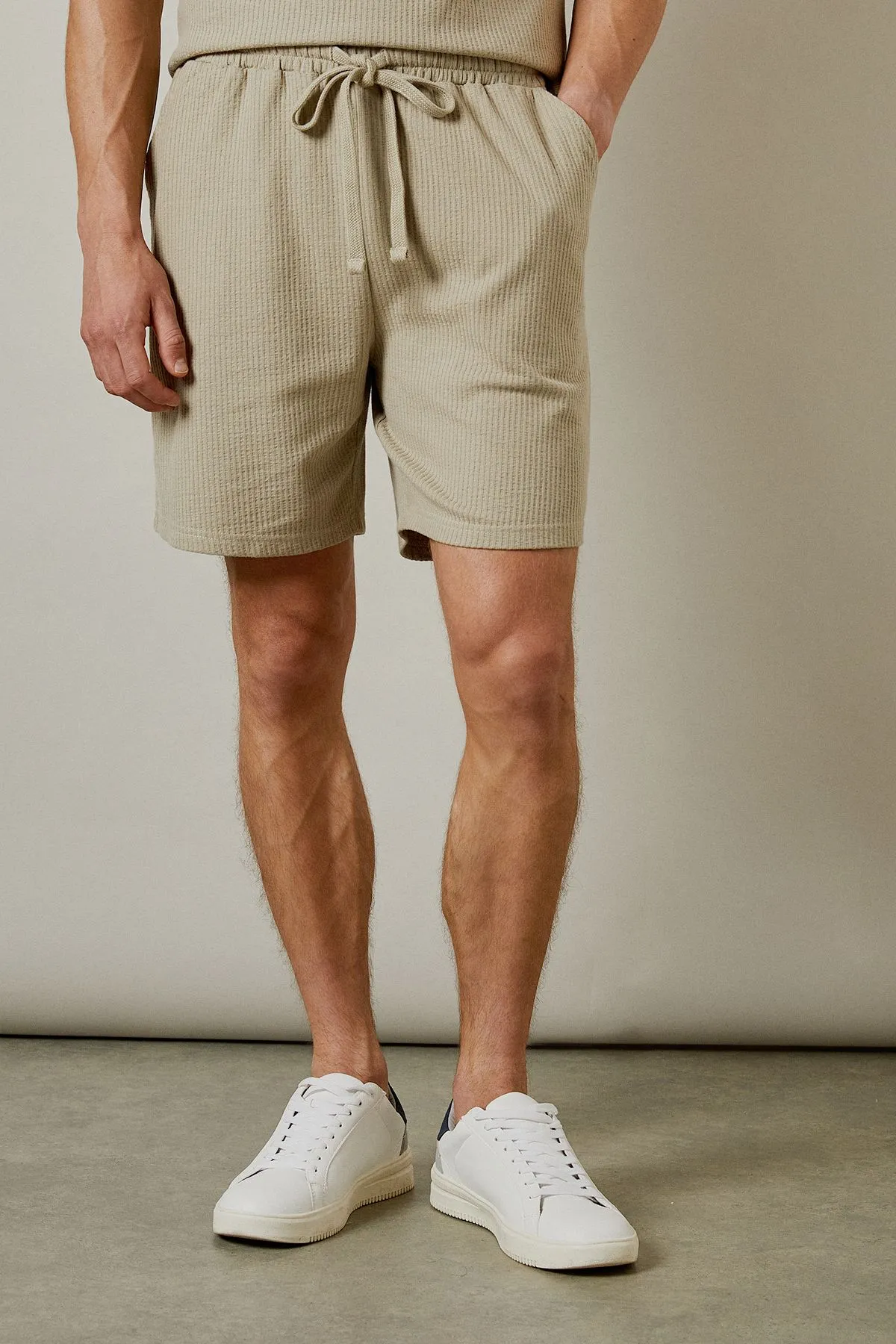 Sage Green Seersucker Casual Shorts