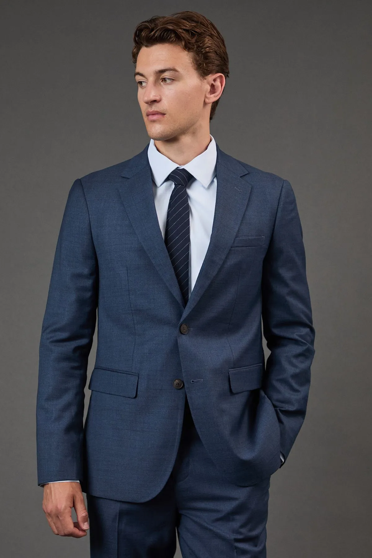 Dark Blue Brushed Slim Fit Suit Jacket