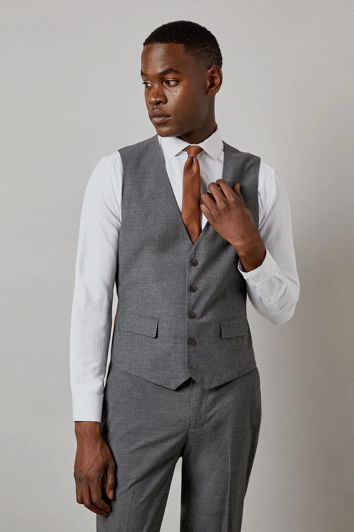 Mid Grey Tonal Check Waistcoat