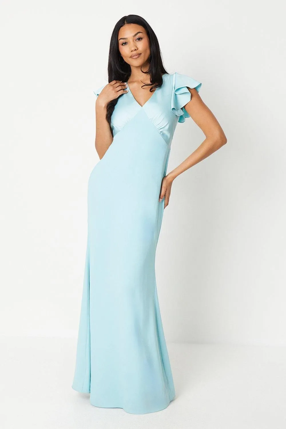 V Neck Ruffle Sleeve Maxi Dress