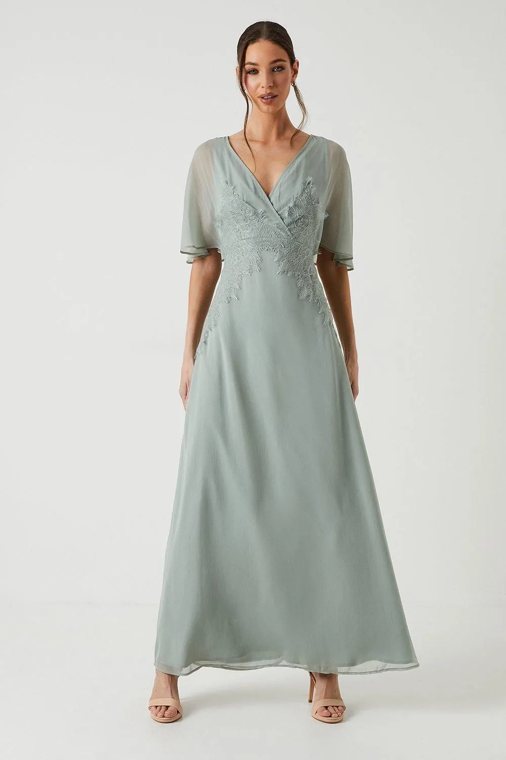 Batwing Sleeve Lace Chiffon Bridesmaids Maxi Dress