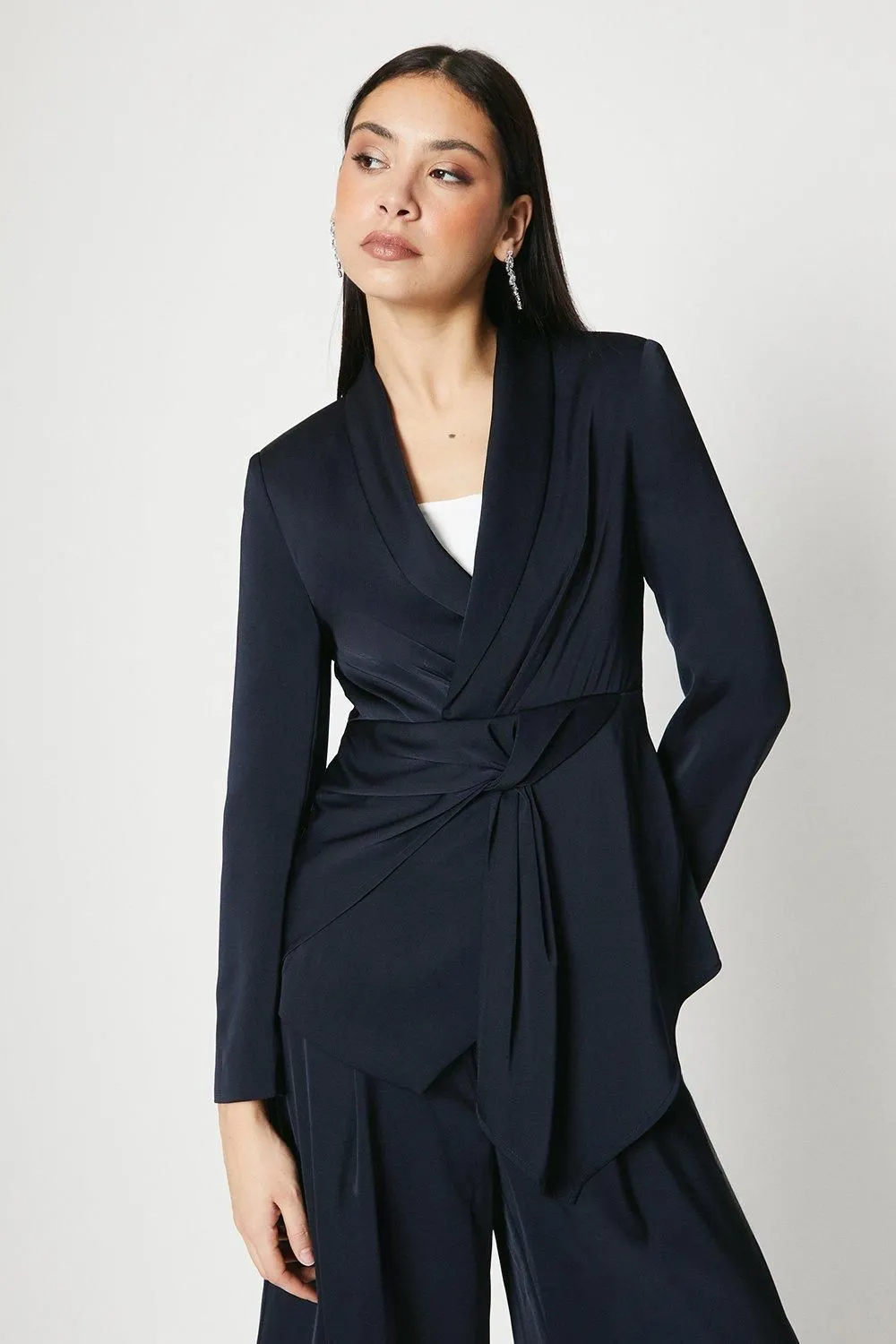 Satin Tie Tailored Jacket