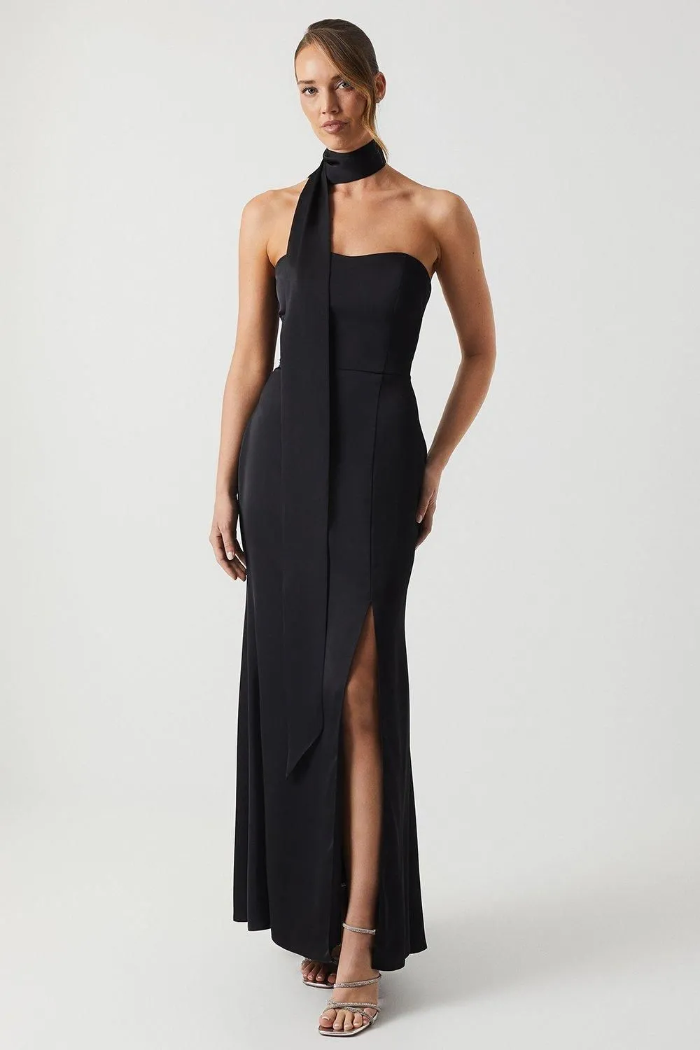 Bandeau Satin Bridesmaid Maxi Dress With Removable Sash