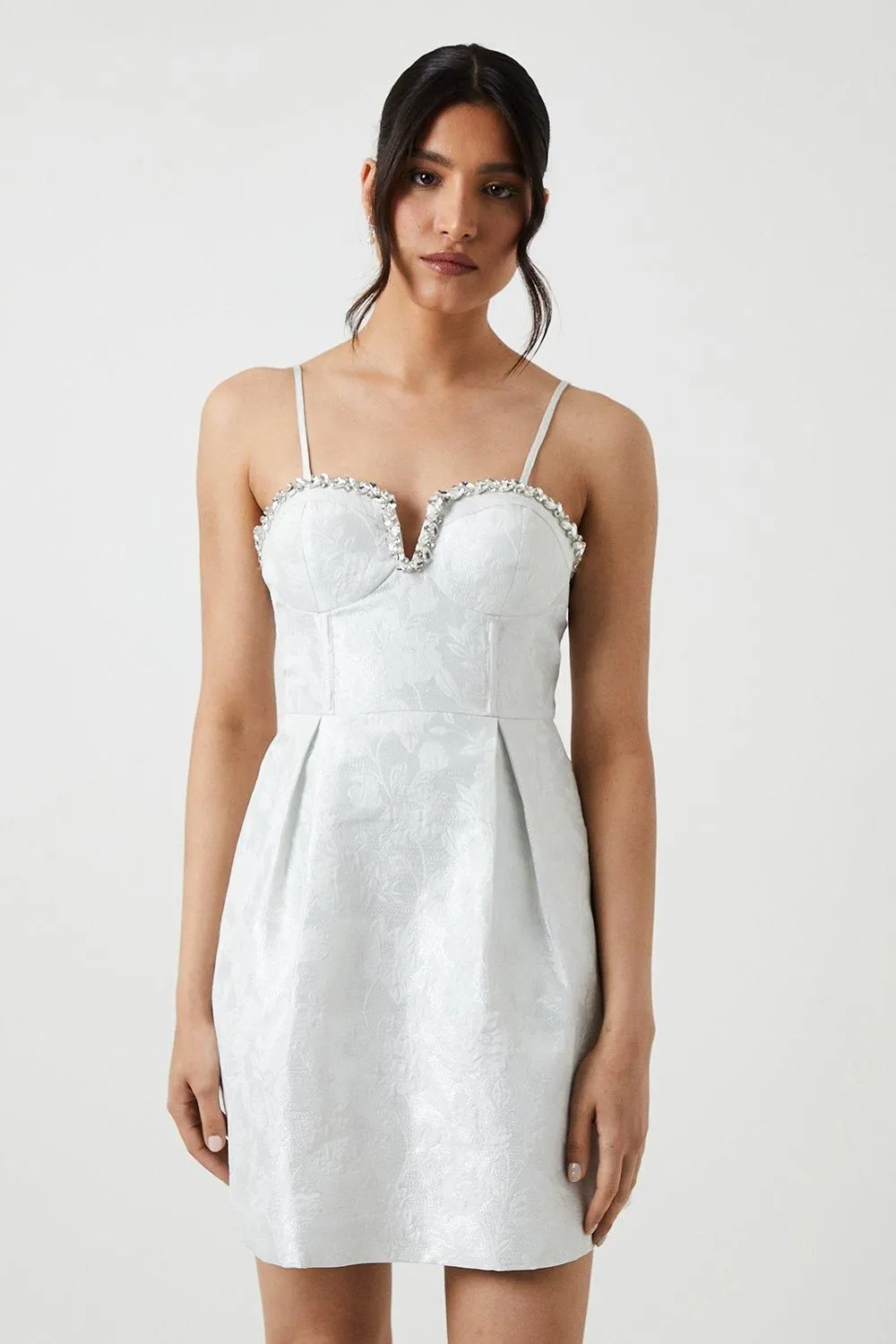 Corset Bodice Jacquard Mini Bridal Dress