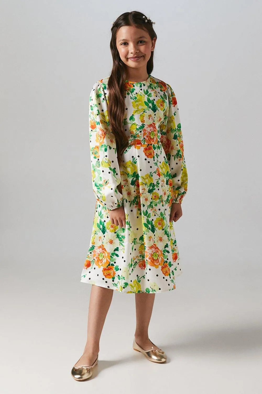 Children's Long Sleeve Satin Dress