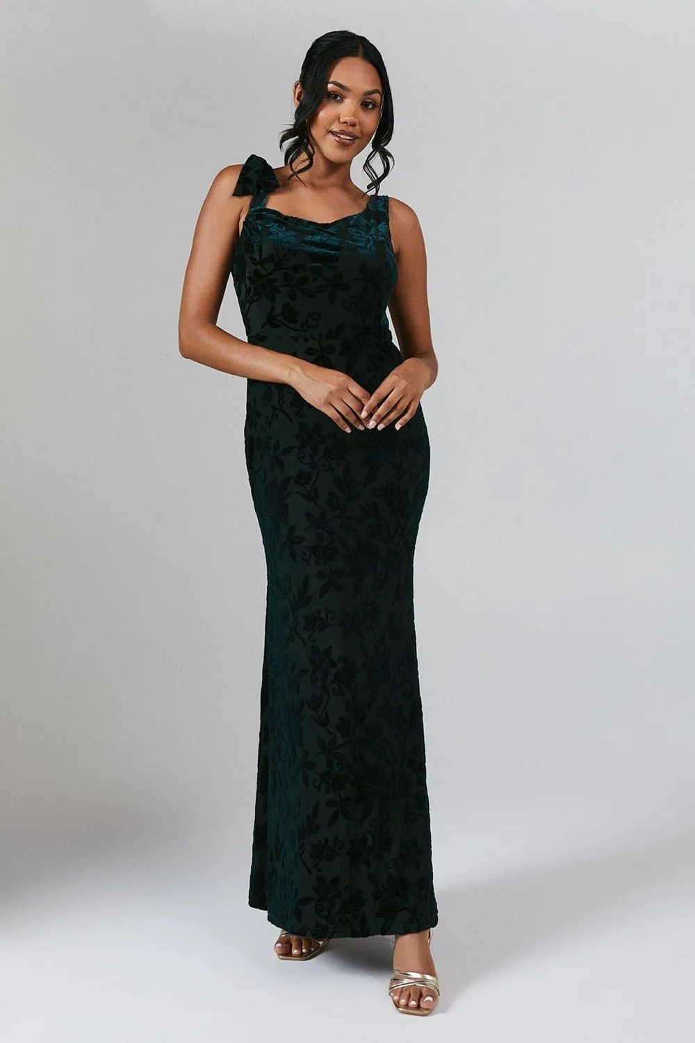 Burnout Tie Shoulder Bridesmaid Dress