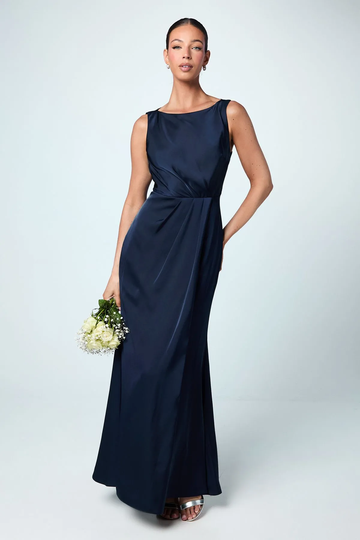 Asymmetric Back Detail Satin Bridesmaid Dress