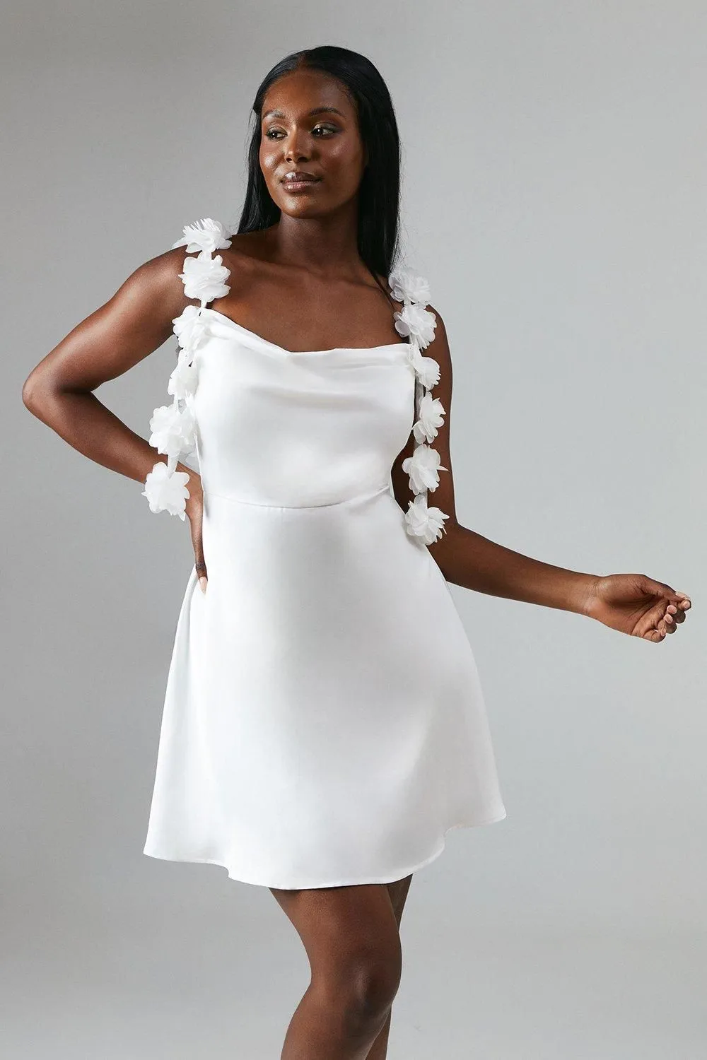 Floral Strappy Satin Mini Wedding Dress