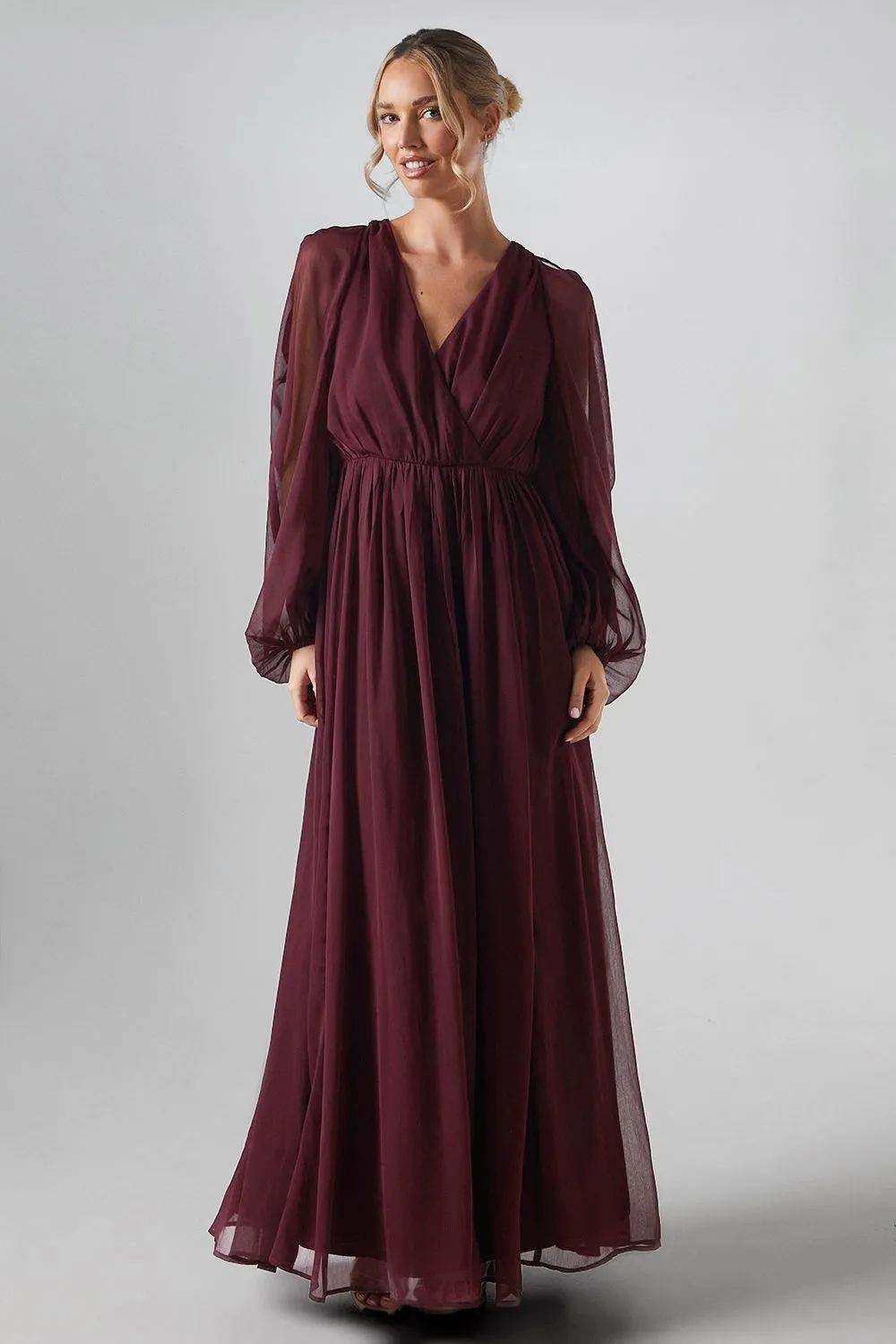 Cold Shoulder Chiffon Bridesmaid Maxi Dress