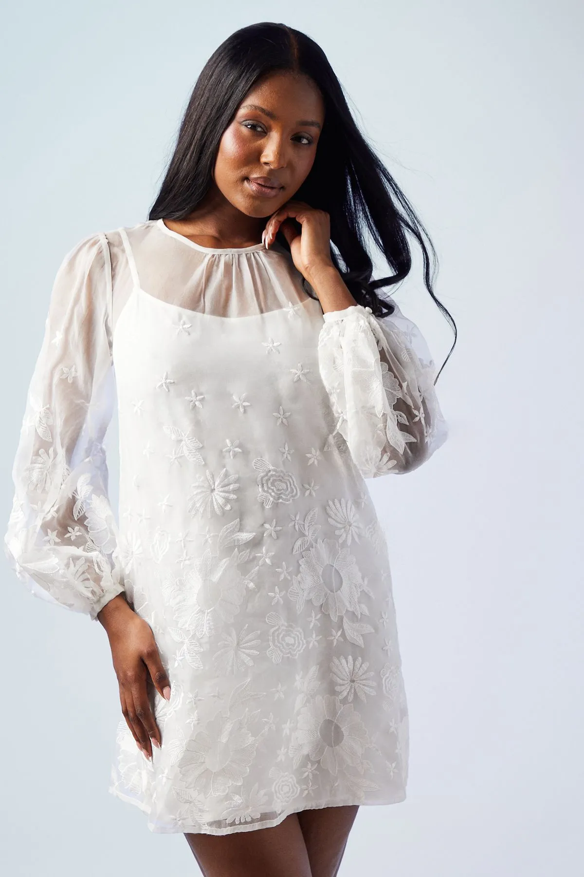 Embroidered Organza Mini Wedding Dress