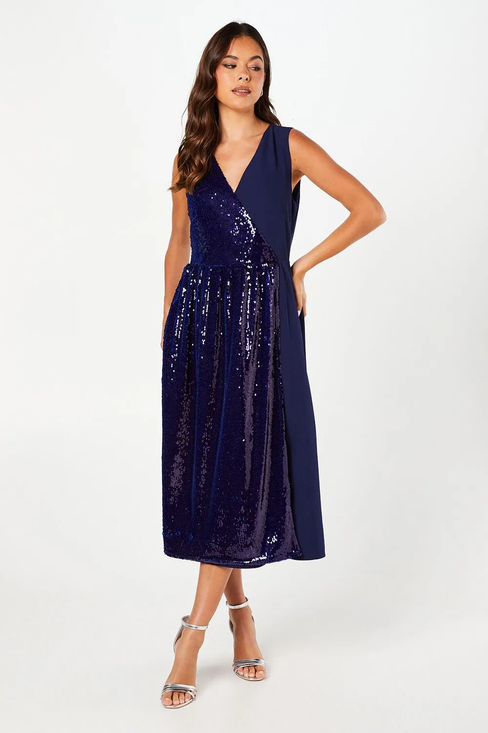 Party Sequin V Neck Midi Dress