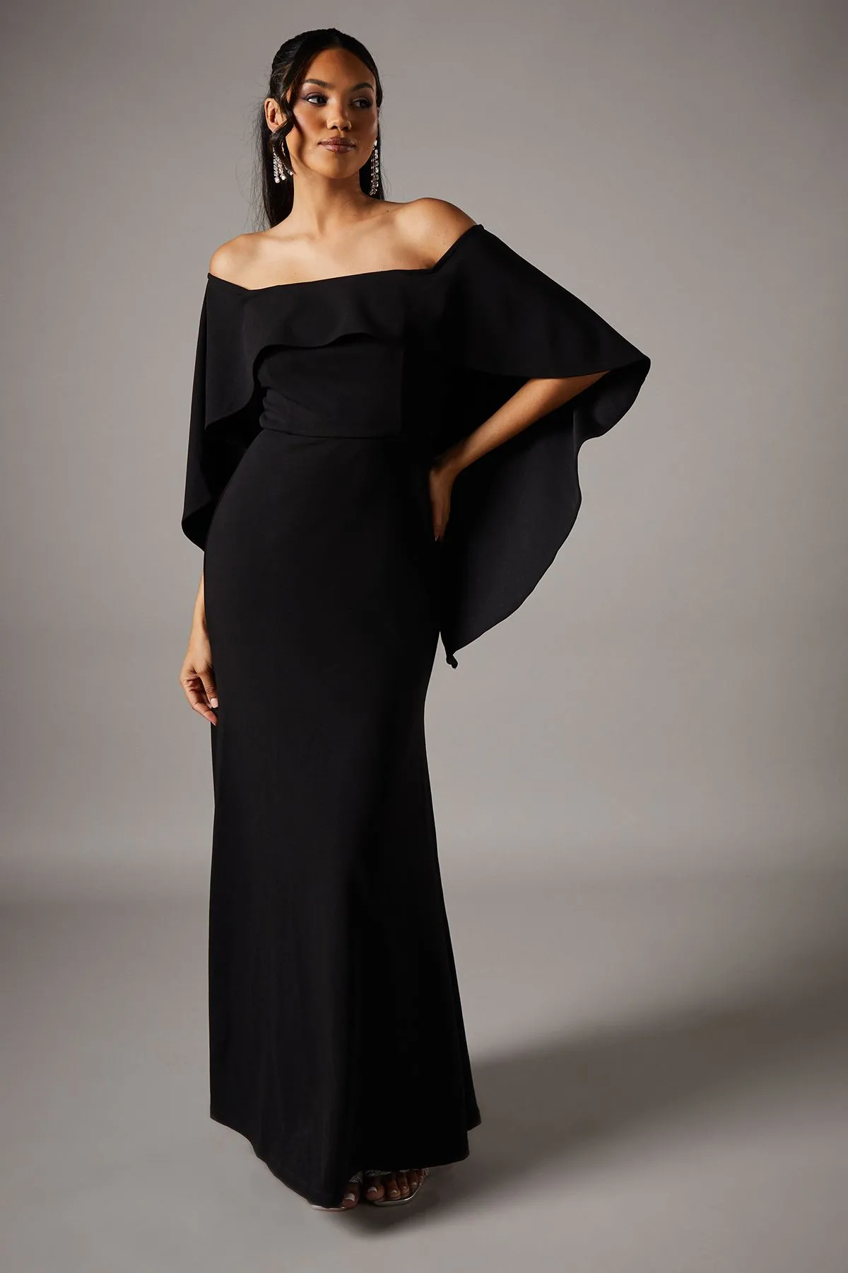 Bardot Cape Detail Stretch Crepe Maxi Dress