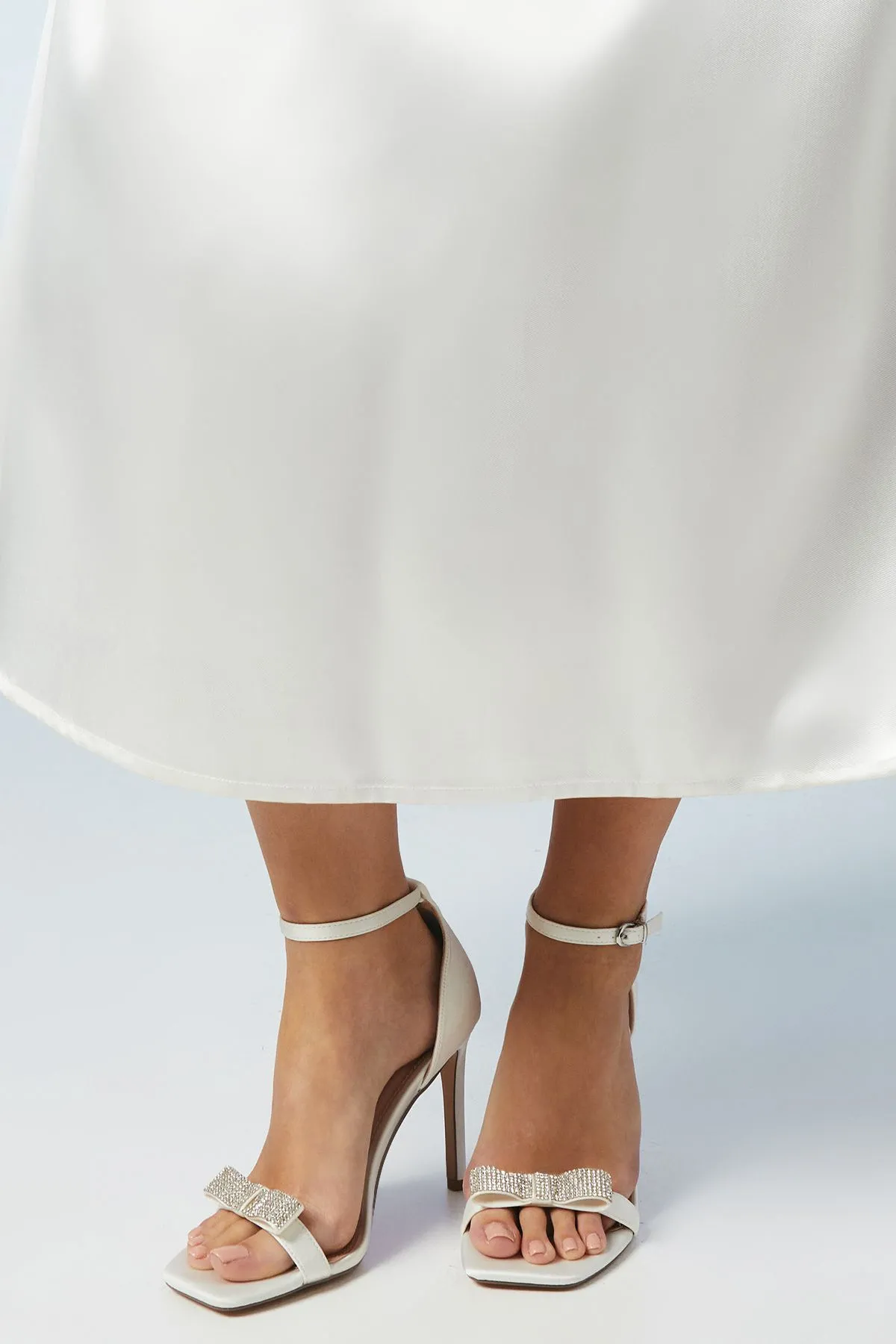 Bridal Tabbie Satin Diamante Bow High Stiletto Heeled Sandals