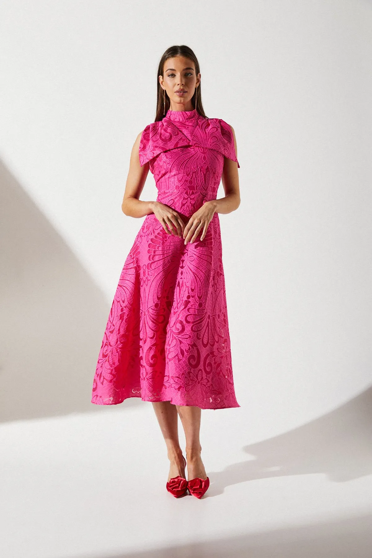 Bow Sleeve Jacquard Dress