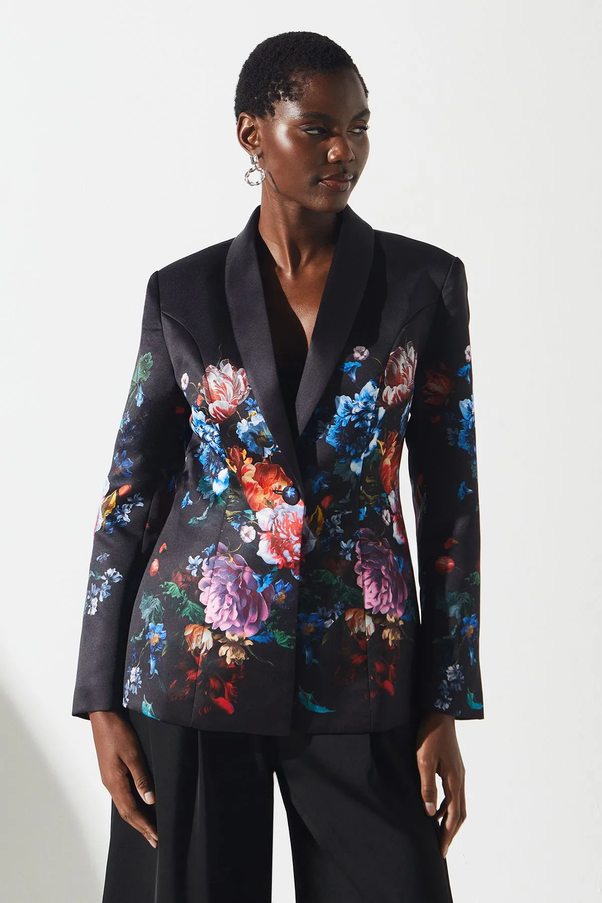 Printed Satin Single Breasted Blazer